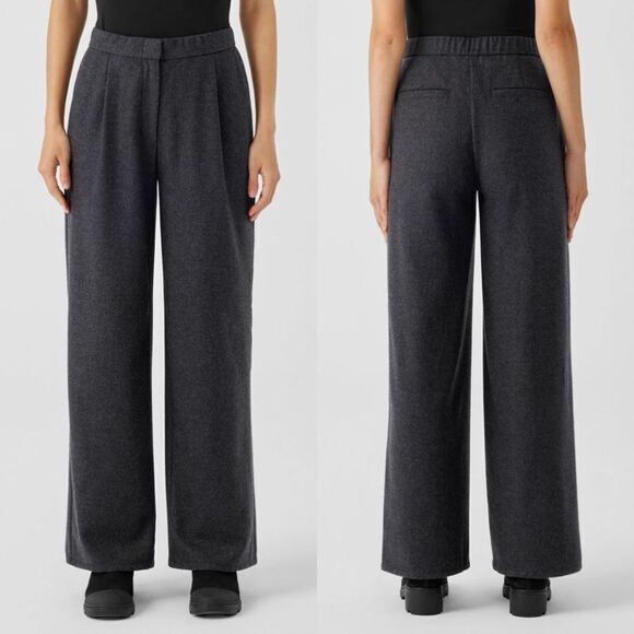 Eileen Fisher NWT Soft Wool Flannel Wide-Leg Pant in Charcoal Size XL - Picture 1 of 7